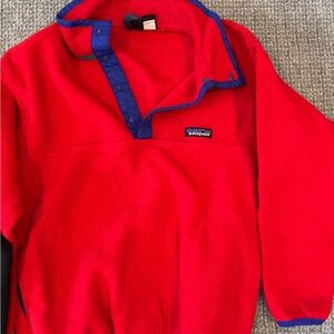 Patagonia Kid’s Red Fleece Pullover with Blue Trim